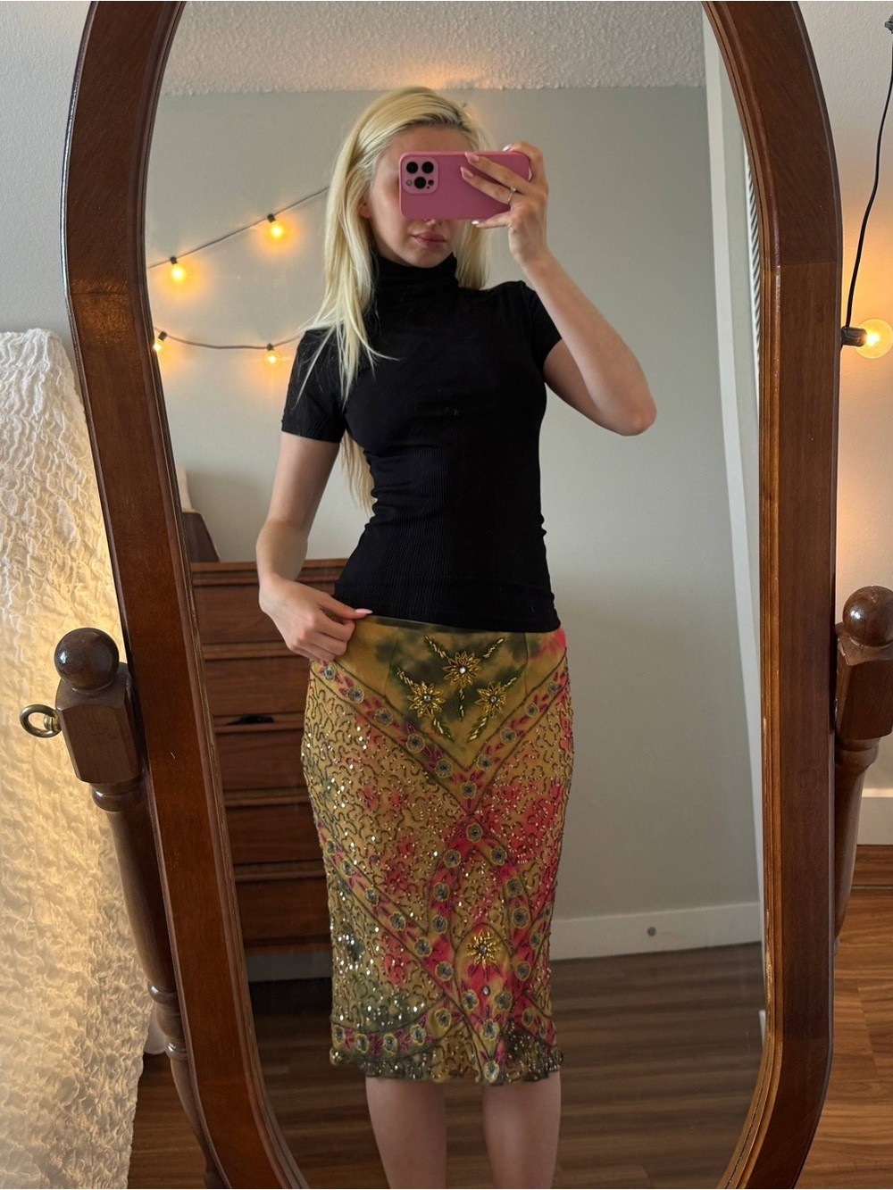 Rare Vintage Silk Embellished Multicolor Skirt